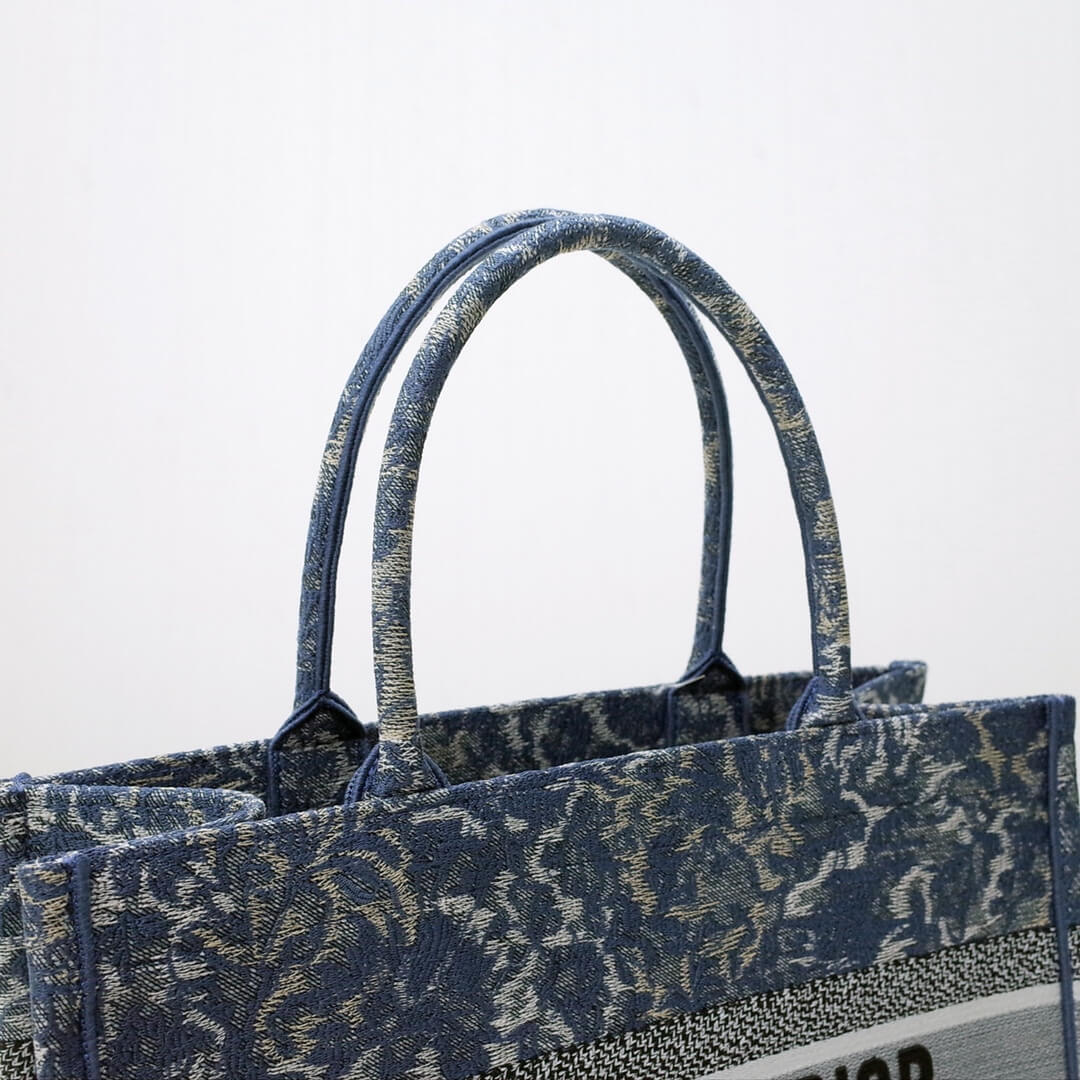 DO1286 Book Tote big size 36.5cm 41.5cm Oblique Embroidery blue