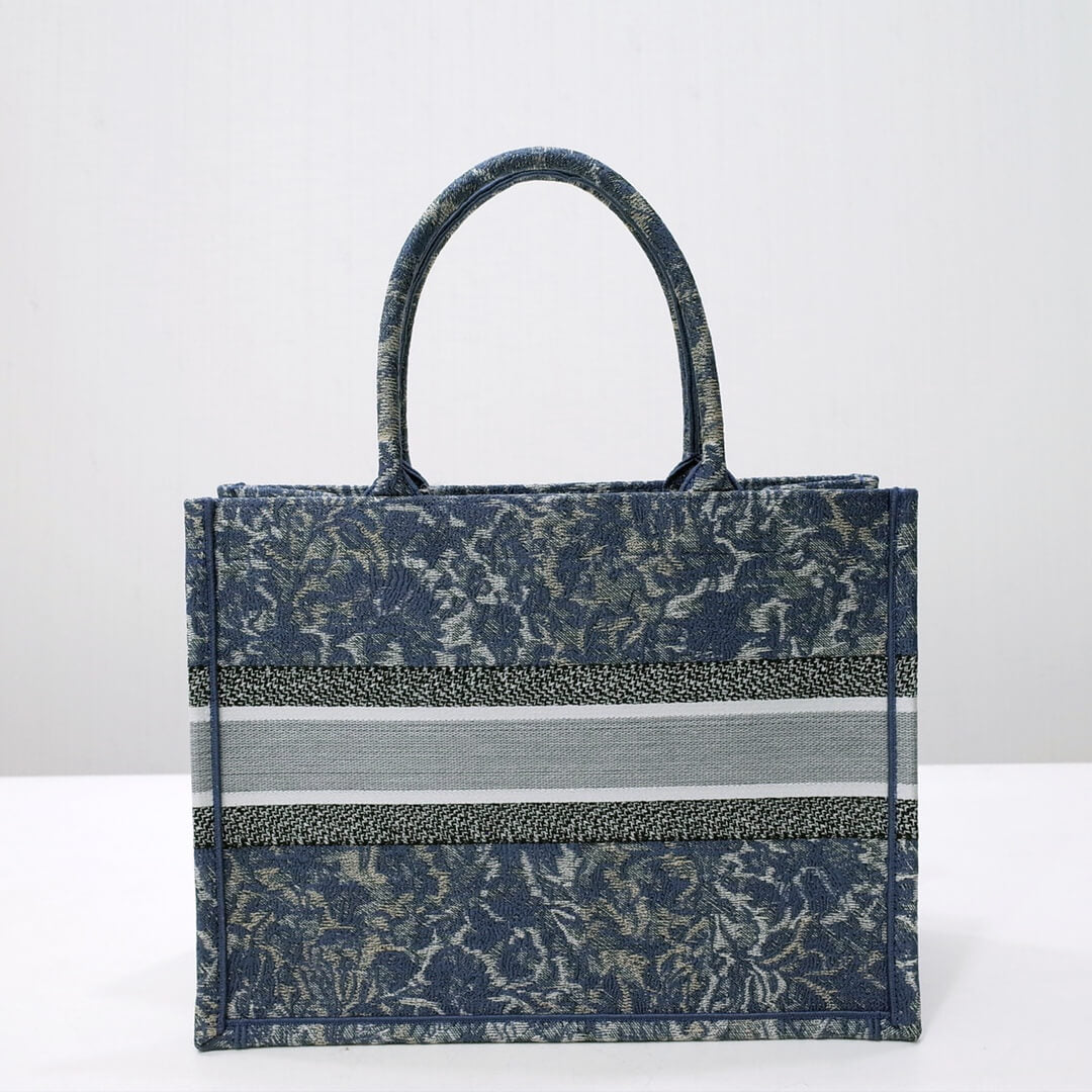 DO1286 Book Tote big size 36.5cm 41.5cm Oblique Embroidery blue