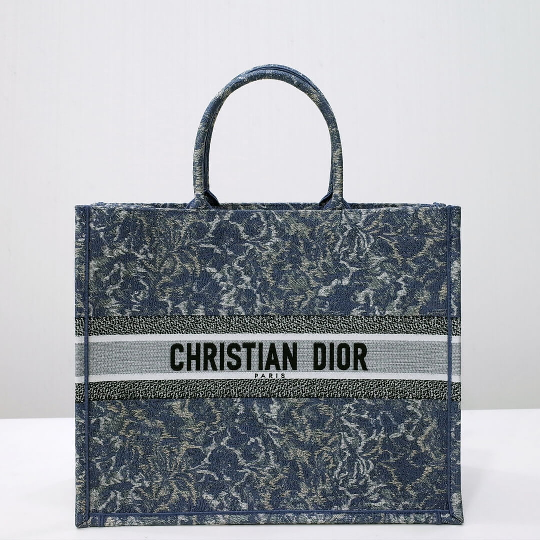 DO1286 Book Tote big size 36.5cm 41.5cm Oblique Embroidery blue