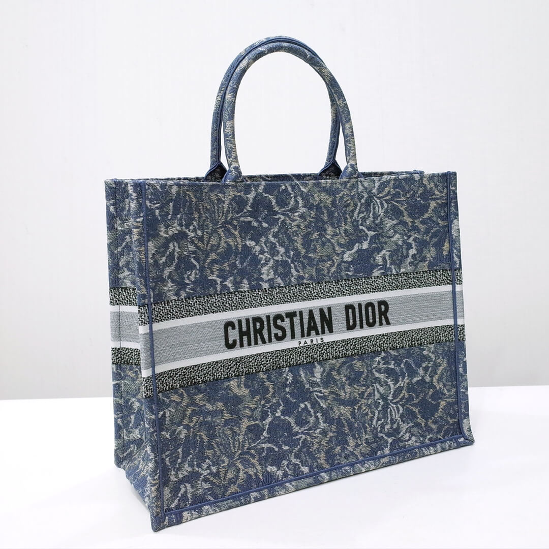 DO1286 Book Tote big size 36.5cm 41.5cm Oblique Embroidery blue