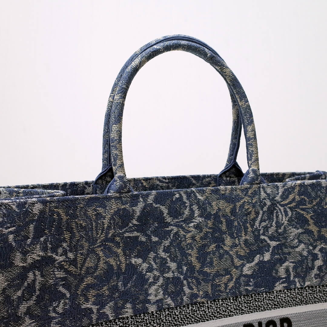 DO1286 Book Tote big size 36.5cm 41.5cm Oblique Embroidery blue