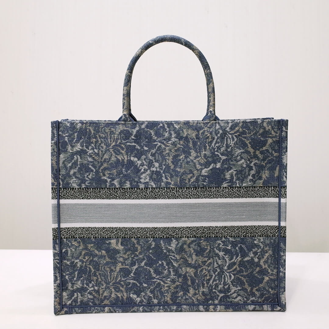 DO1286 Book Tote big size 36.5cm 41.5cm Oblique Embroidery blue
