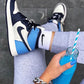 Designer Blue Black White Jordan 1 High Q AJ1 Obsidian UNISEX ( Customs And Box ), Jordan 1 Sneakers FREE SHIPPING WITH FEDEX