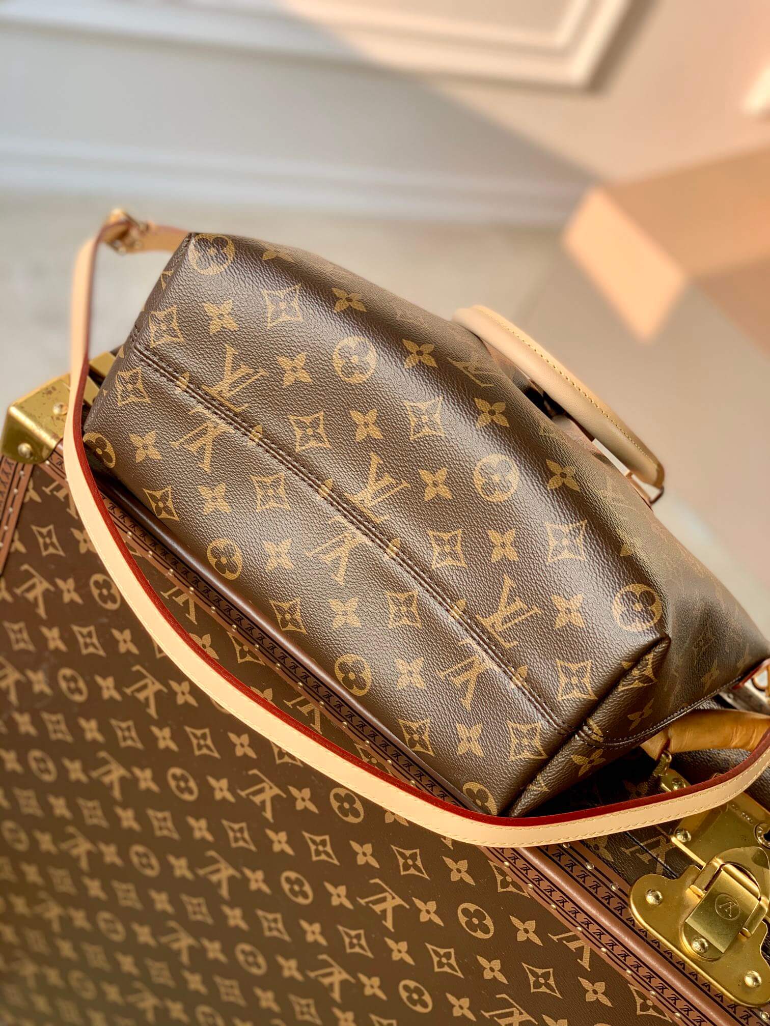 M45986 BOETIE PM Monogram Real Leather Trim Brown