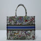 DO1286 Book Tote green WHITE blue BIG size 41.5cm 36.5cm Embroidery