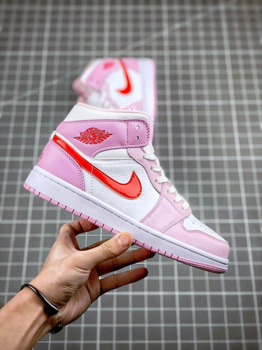 Designer Air Jordan 1 MID Pink Purple Valentine's Day