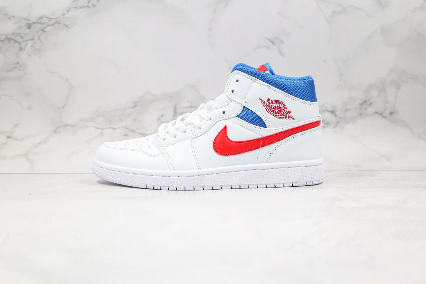 Designer Air Jordan 1 Mid White Blue Red BQ6472-164