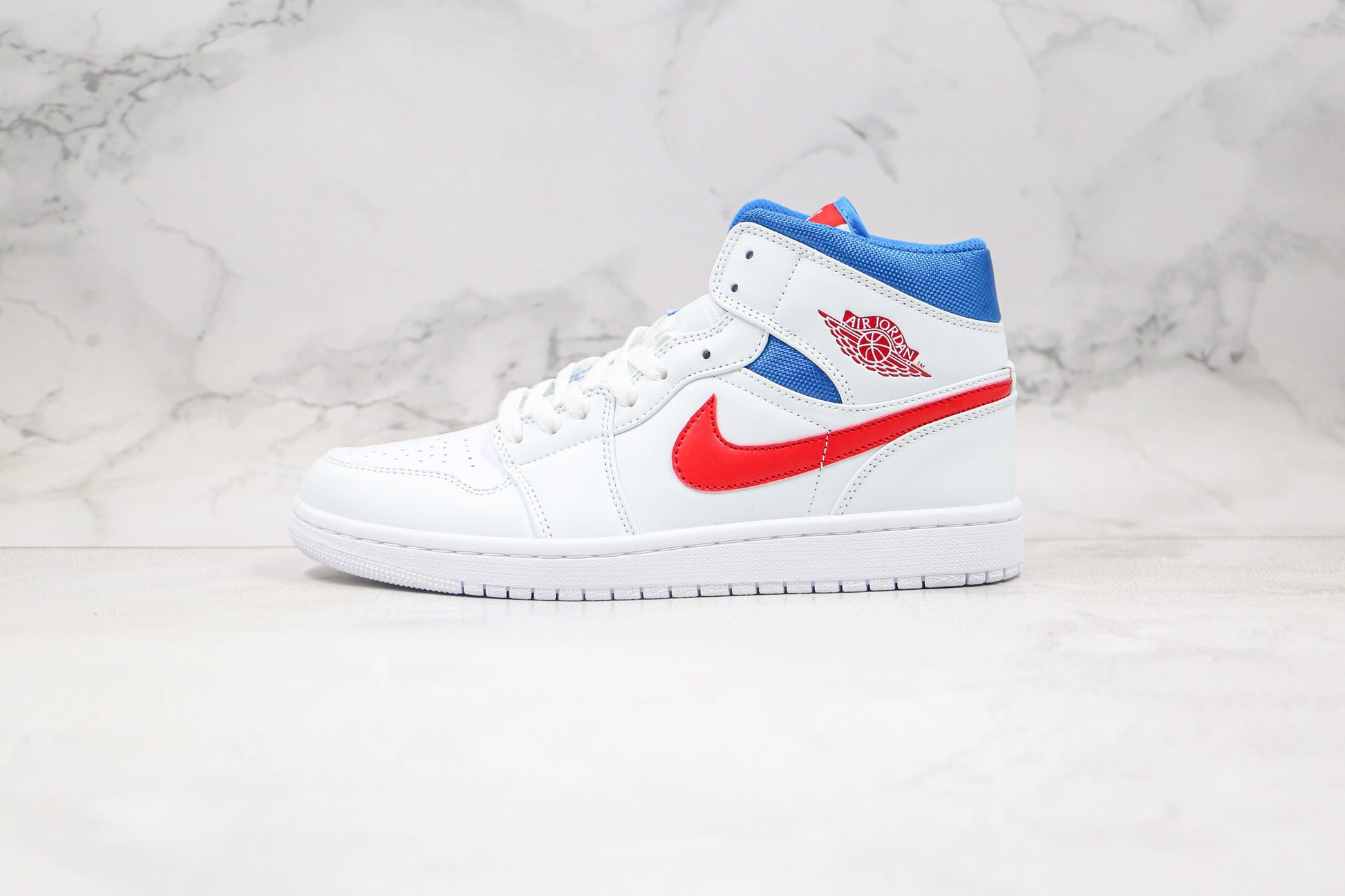 Designer Air Jordan 1 Mid White Blue Red BQ6472-164