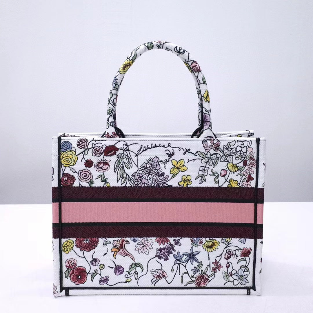 DIR 1286 Book Tote bag size 36.5cm 41.5cm Embroidery LOGO Handbag pink yellow flower