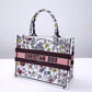 DIR 1286 Book Tote bag size 36.5cm 41.5cm Embroidery LOGO Handbag pink yellow flower