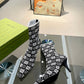 GUCCI GG 75MM KNIT ANKLE BOOTS BLACK WHITE FABRIC 718378 FAAQP 1008