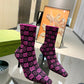 GUCCI GG 75MM KNIT ANKLE BOOTS BLACK FLUORESCENT PINK FABRIC 718378 FAAQP 8610