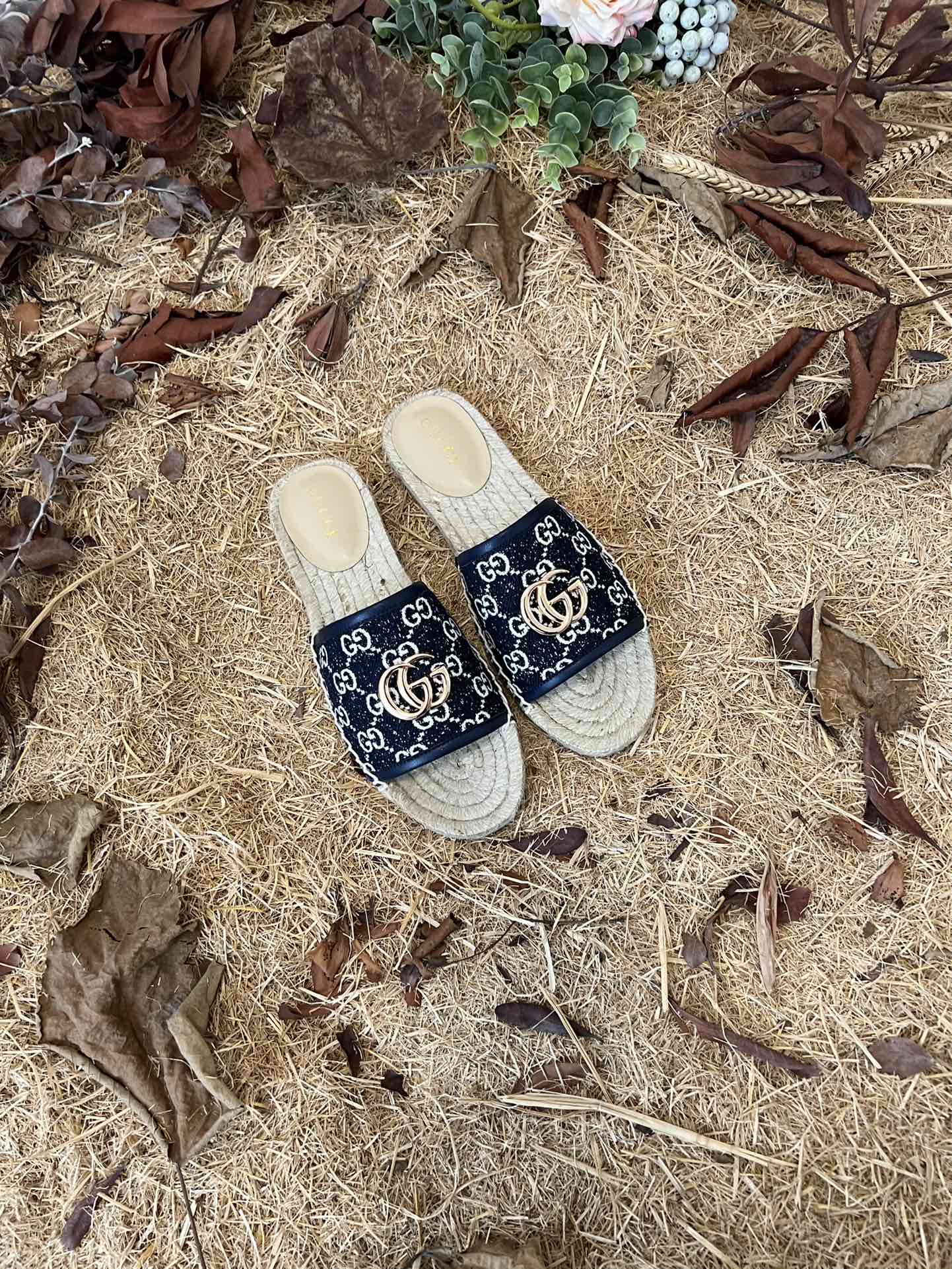 GC new MARMONT SLIDES slippers black starboard flat canvas sandals