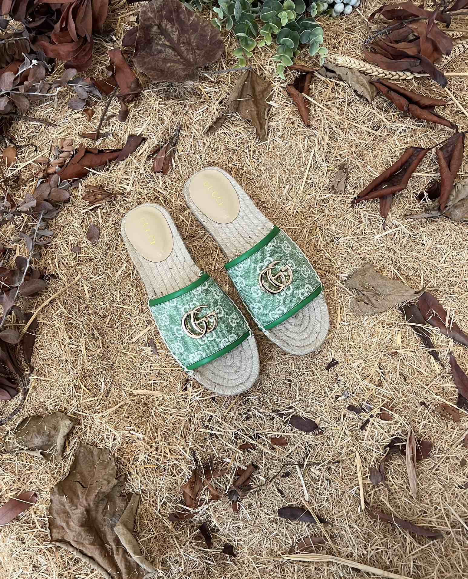 GC new MARMONT SLIDES slippers green starboard flat canvas sandals