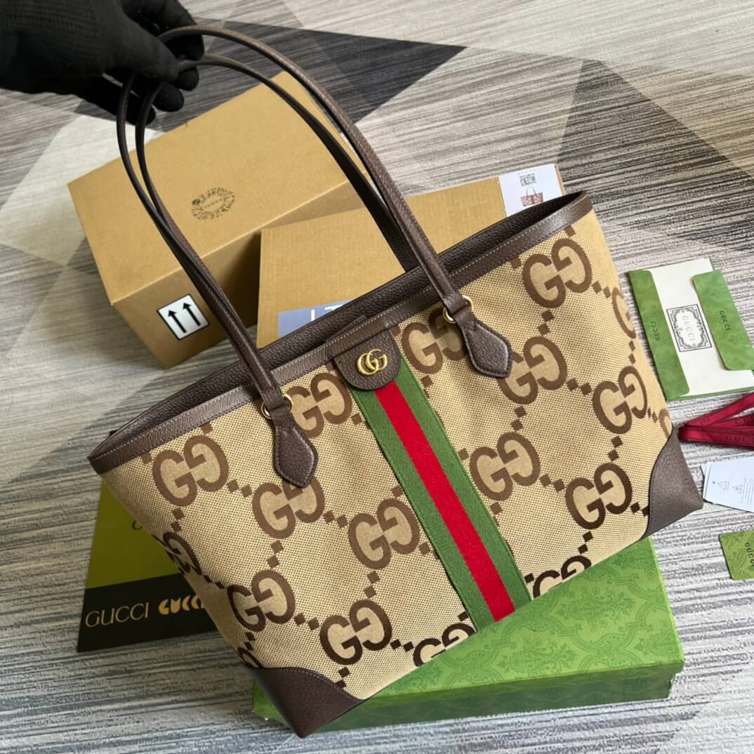 GG TOTE Bag Handbag Brown Medium Canvas 631685