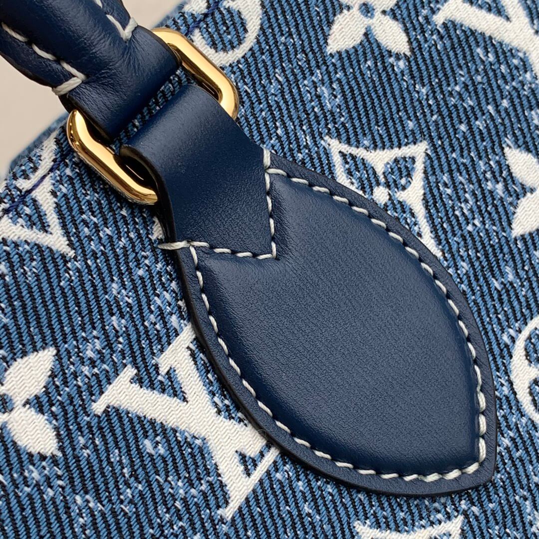 ONTHEGO MM M59608 Denim Leather Bag Navy Blue