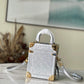 M10115 CAMERA BOX silver monogram 20cm COWHIDE REAL LEATHER