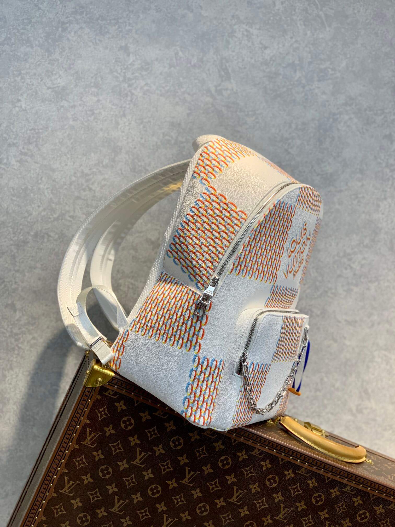 M20664 Racer Backpack Damier Spray Virgil Abloh white pink red