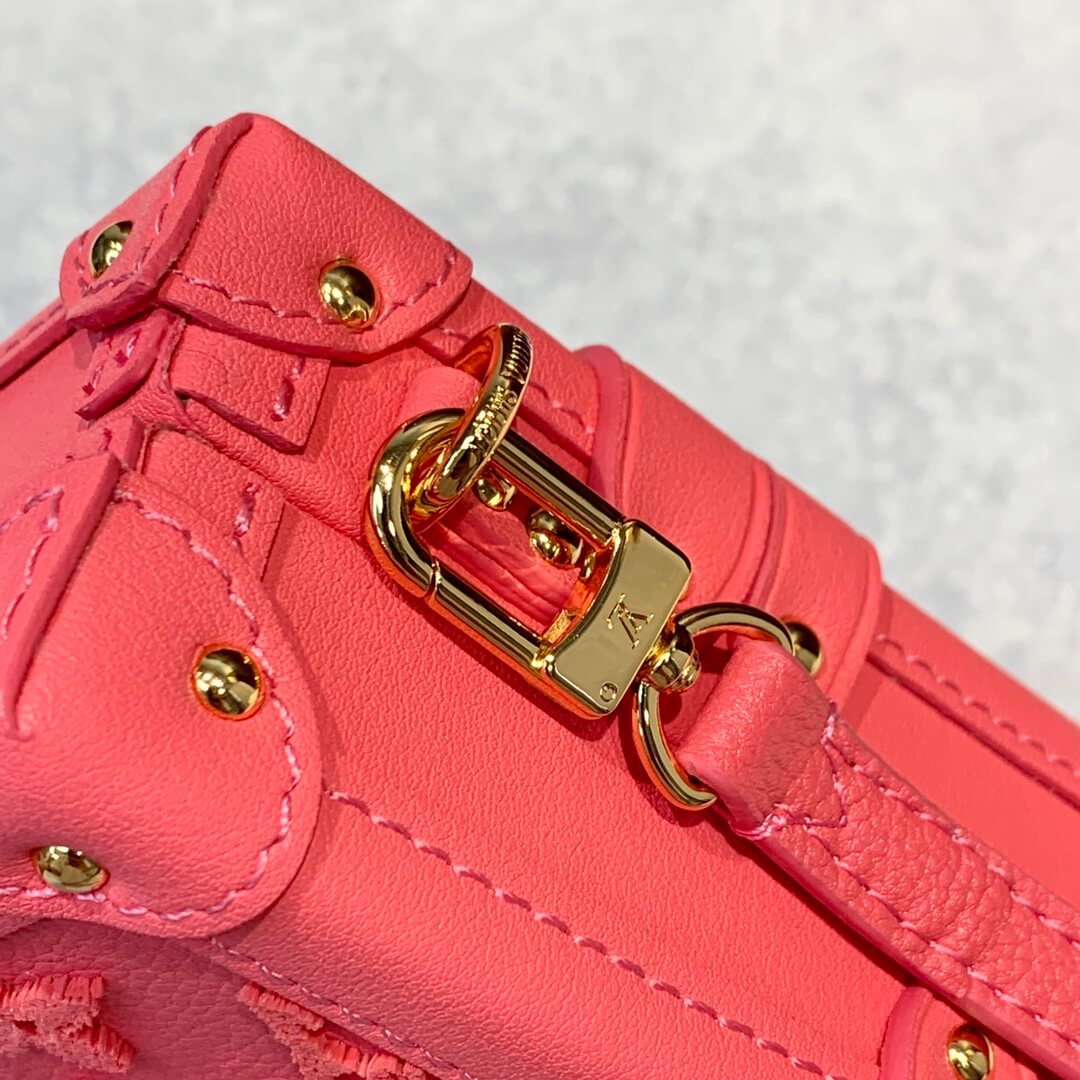 M20745 Petite Malle Monogram Rose red Gold Hardware Box bag 20cm