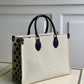 M20815 ONTHEGO TOTE BAG EMBROIDERED AND LEATHER TRIM SMALL 35 BLACK GREEN