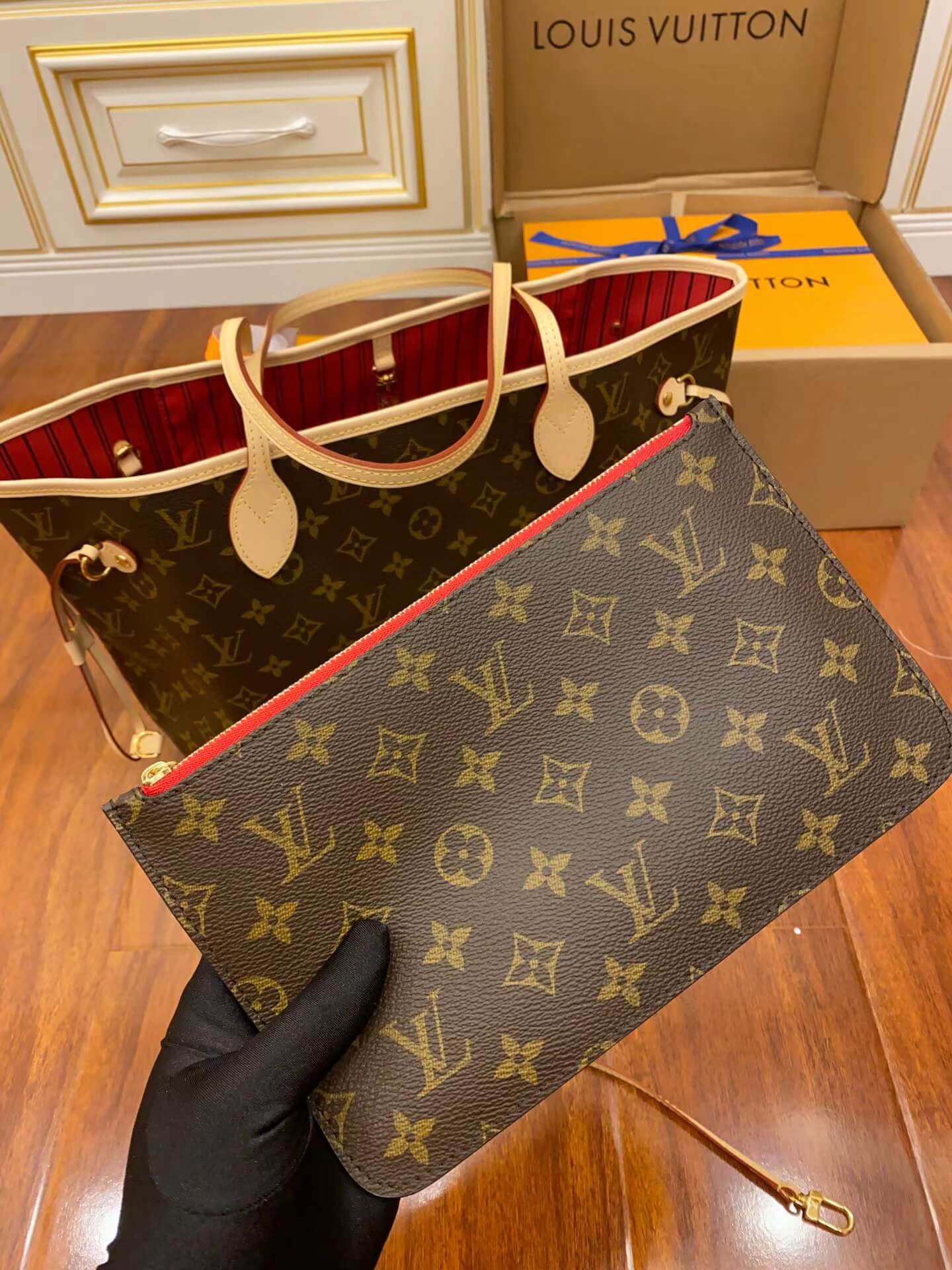 M41177 NEVERFULL MM monogram red INSIDE original quality