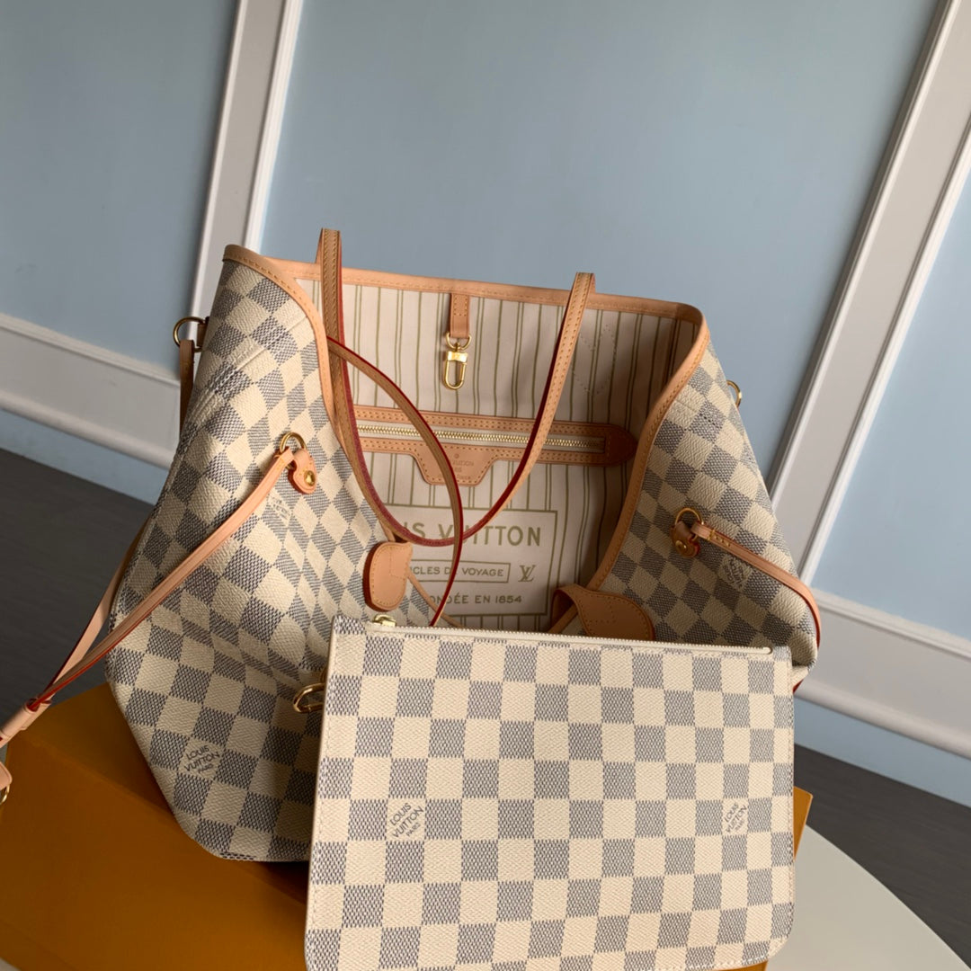 Neverfull N41361 MM Shoulder tote bag M40995 white Damier GHW Used