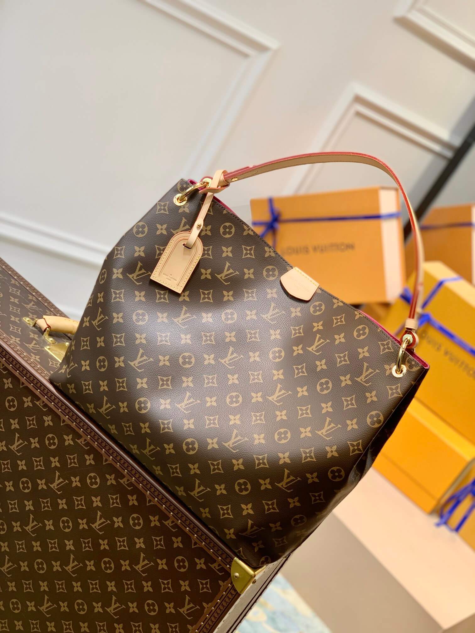 M43703 GRACEFUL MM big size MONOGRAM ROSE RED subaxillary bag Handbag