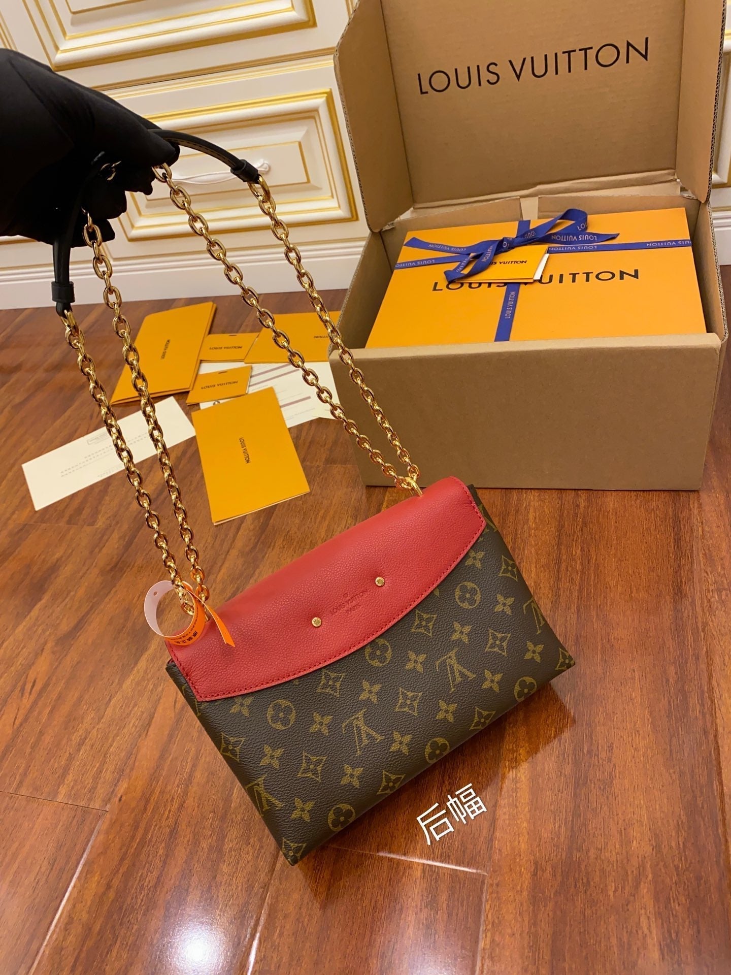 M43713 chian sling bag red monogram real leather