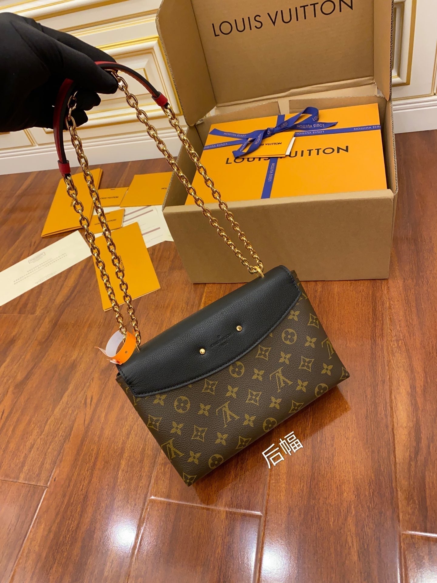 M43714 chain sling bag black monogram real leather