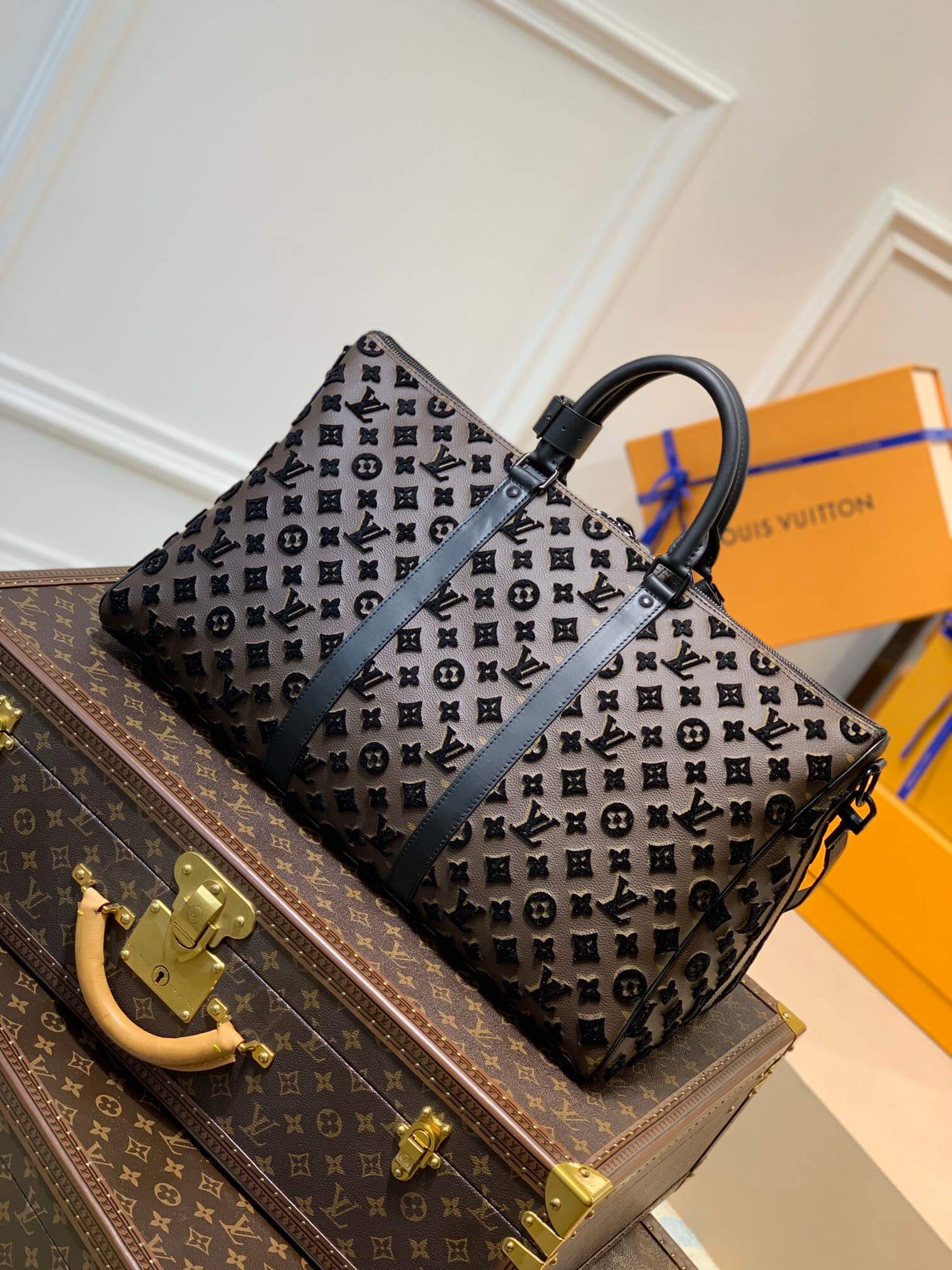 M45046 Keepall Triangle BANDOULIÈRE 50 Tuffetage Handbag cross body bags shoulder bag black calfskin Monogram
