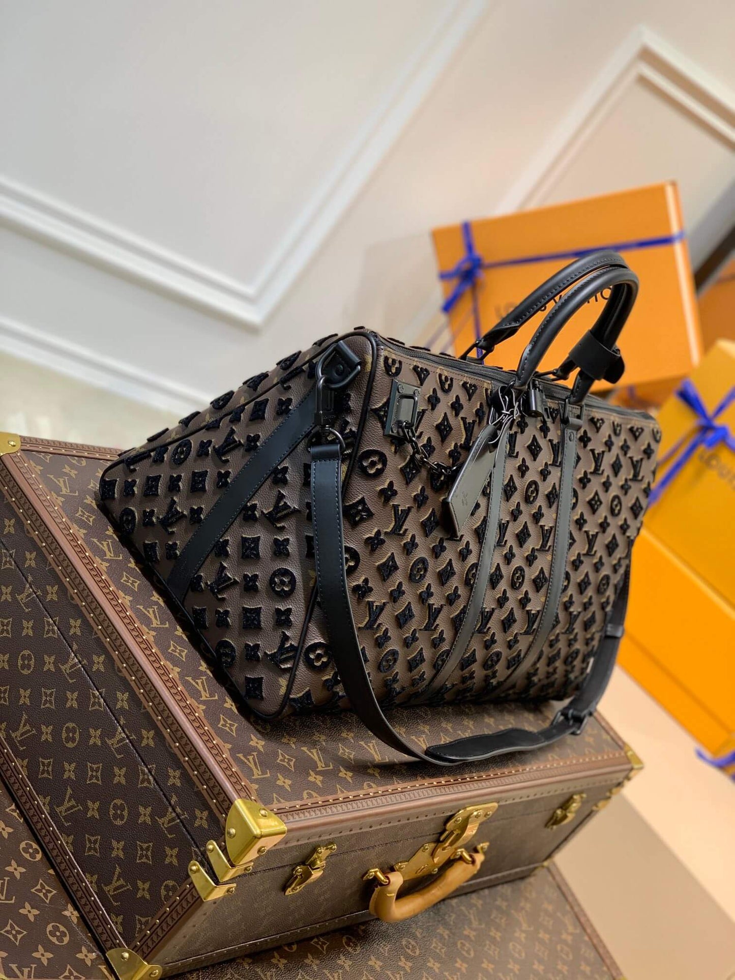 M45046 Keepall Triangle BANDOULIÈRE 50 Tuffetage Handbag cross body bags shoulder bag black calfskin Monogram
