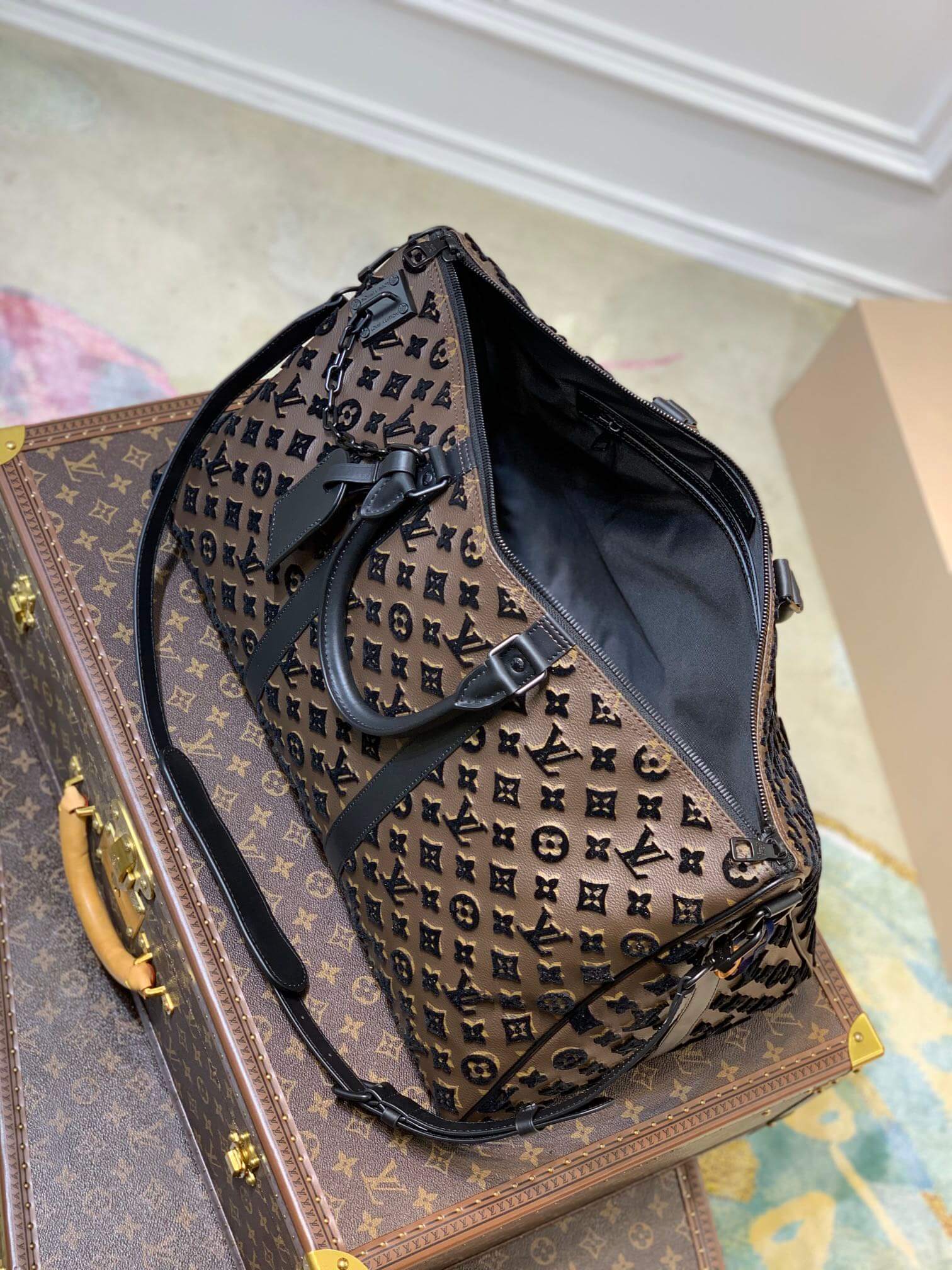 M45046 Keepall Triangle BANDOULIÈRE 50 Tuffetage Handbag cross body bags shoulder bag black calfskin Monogram