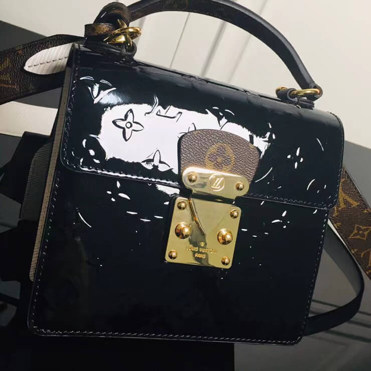 NZ1159 Monogram Vernis Spring Street Metallic crossbody bag Black