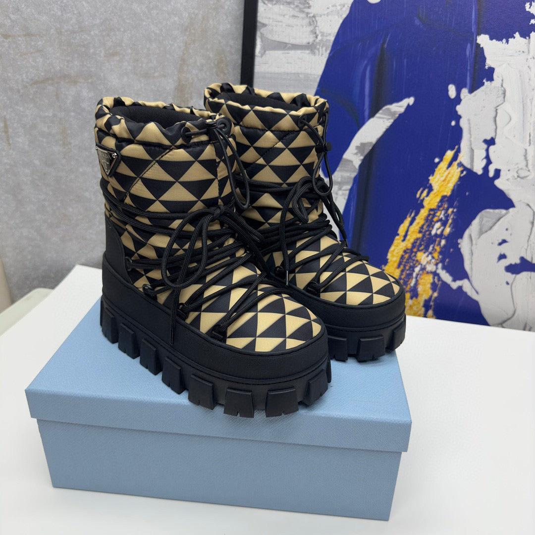 PRADA NYLON GABARDINE APRÈS SKI BOOTIES BLACK BEIGE