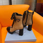 PRADA LOGO PLAQUE ANKLE BOOTS BROWN