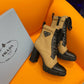 PRADA LOGO PLAQUE ANKLE BOOTS BROWN