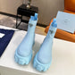 PRADA MONOLITH BRUSHED LEATHER BOOTIES BLUE