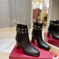 VALENTINO GARAVANI ROCKSTUD GRAINY CALFSKIN ANKLE BOOT BLACK 3W2S0P62VCE 0NO