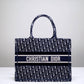 DO1286 Book Tote big size 36.5cm 41.5cm Oblique Embroidery blue white-2