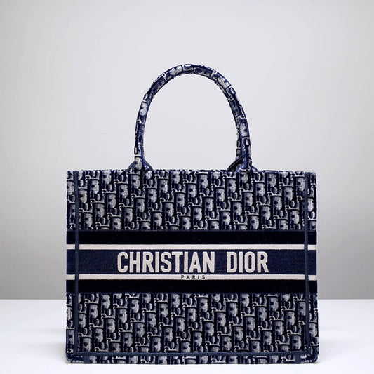 DO1286 Book Tote big size 36.5cm 41.5cm Oblique Embroidery blue white-2