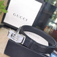GC BELT Cowhide leather blue Silver buckle wide 3.4cm Automatic buckle
