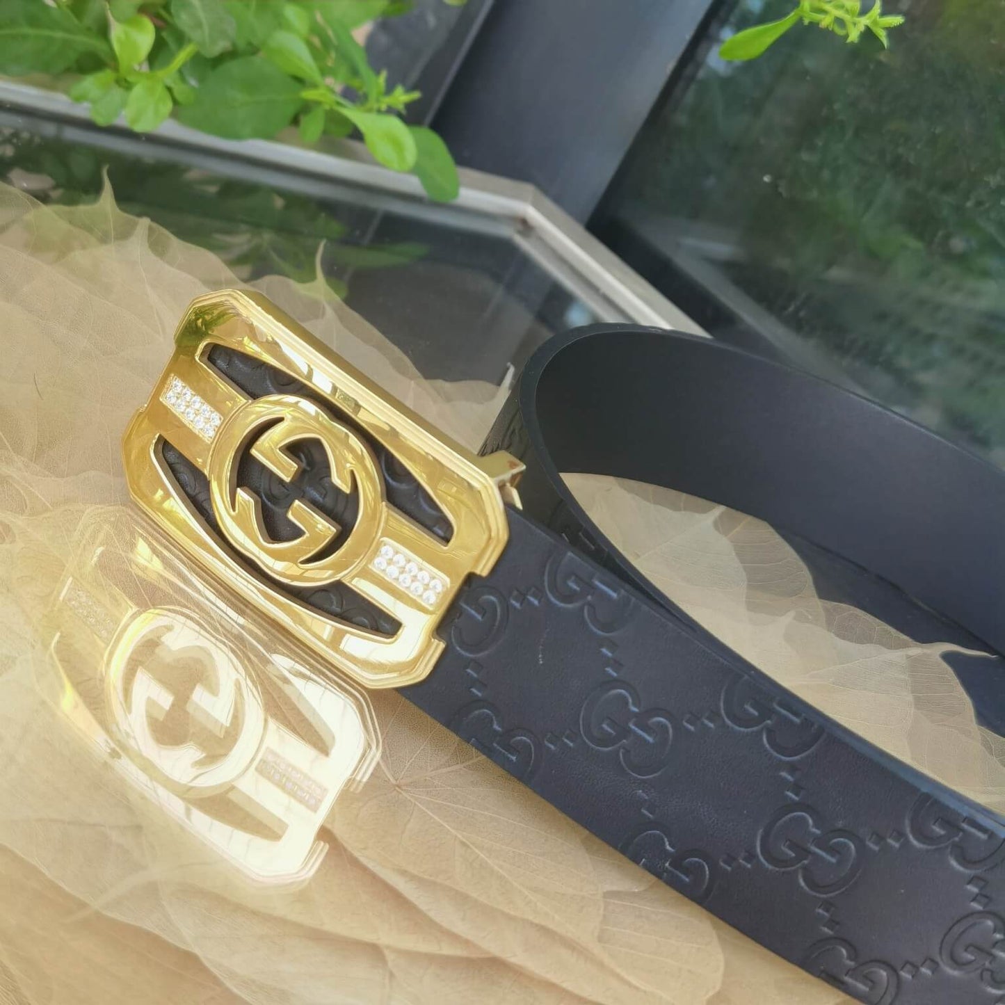GC BELT Cowhide leather black gold buckle wide 3.8cm Popular belt
