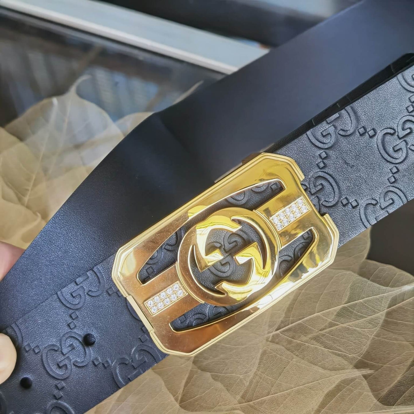 GC BELT Cowhide leather black gold buckle wide 3.8cm Popular belt