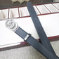 GC BELT Cowhide leather black Silver buckle wide 3.4cm Automatic buckle
