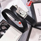 GC BELT Cowhide leather black Silver buckle wide 3.5cm Automatic buckle