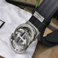 GC BELT Cowhide leather blue Silver buckle wide 3.5cm Automatic buckle