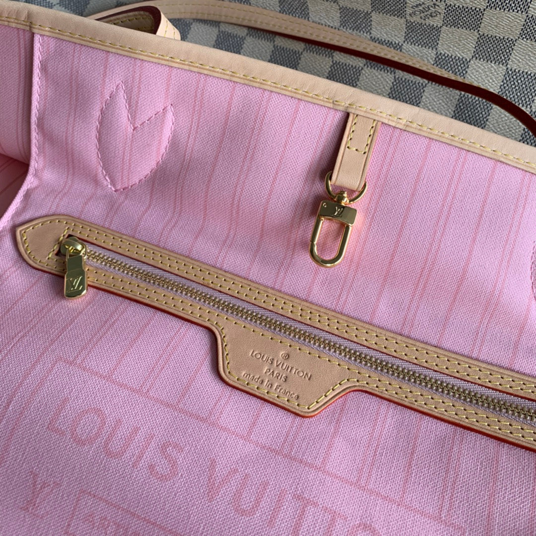 Neverfull N41605 MM Damier Azur Bag N41361 white Pink inside