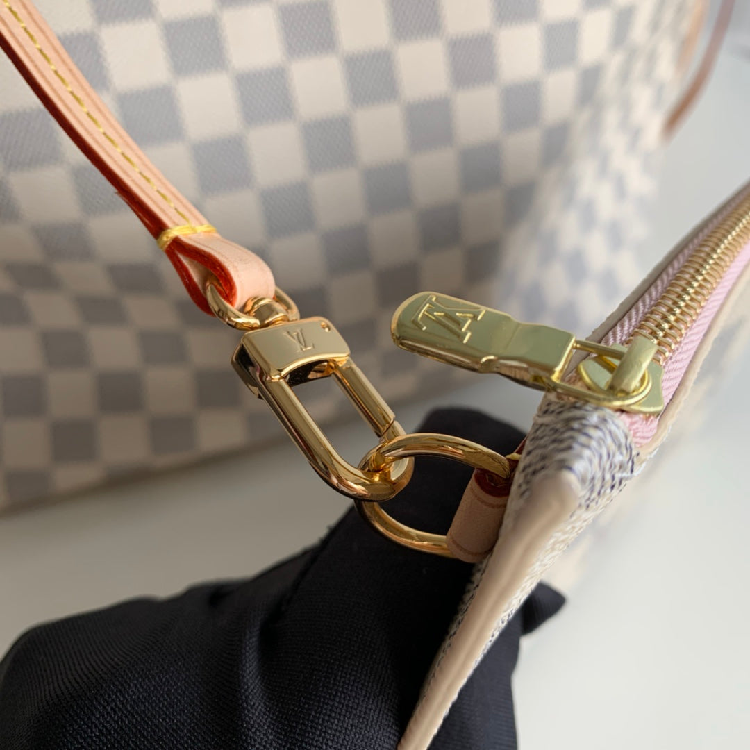 Neverfull N41605 MM Damier Azur Bag N41361 white Pink inside