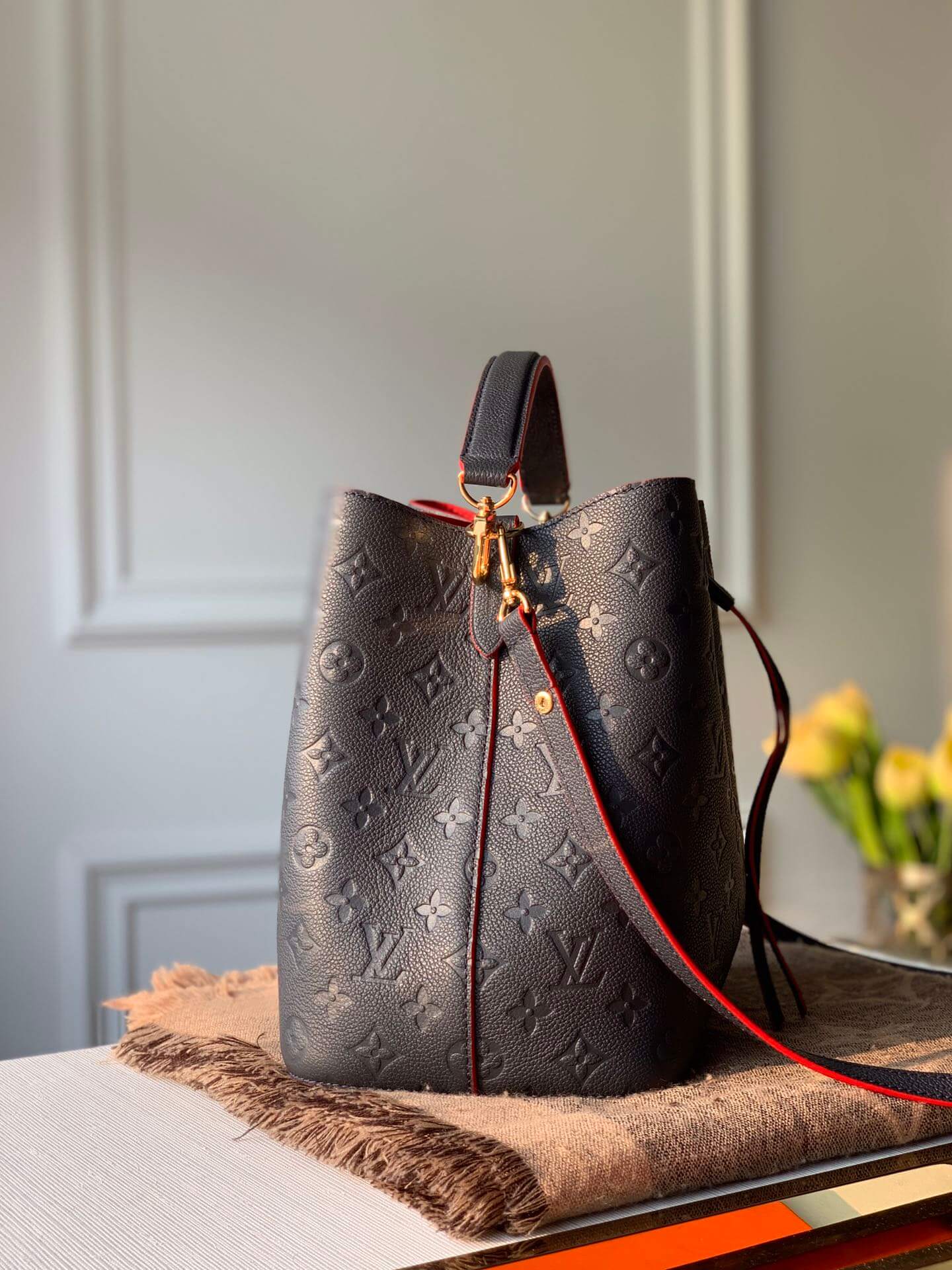 M45306 NéoNoé MM bucket bag Monogram Empreinte dark navy blue