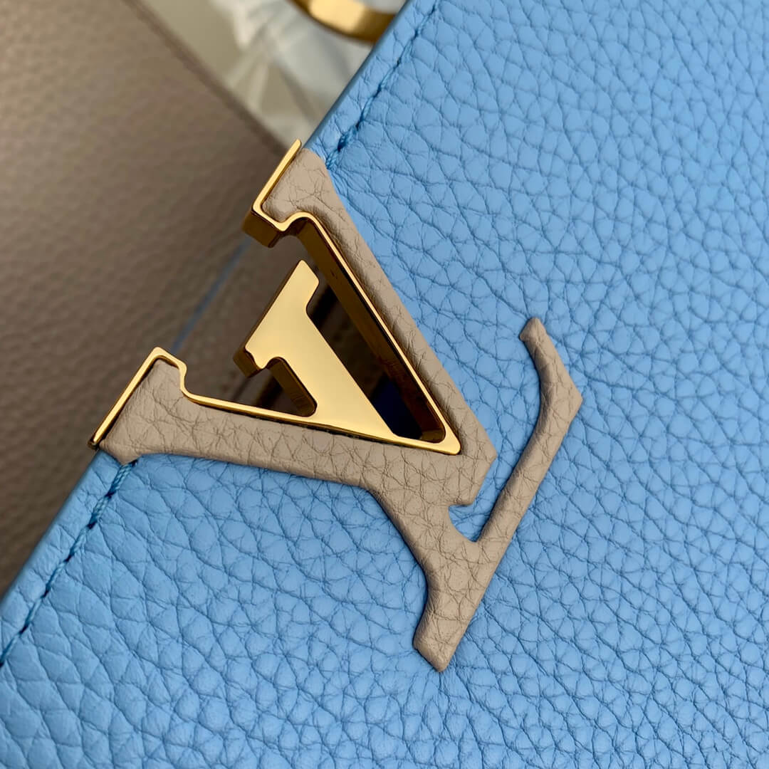 M21689 Capucines MM Handbag 31cm blue Silk texture cowhide